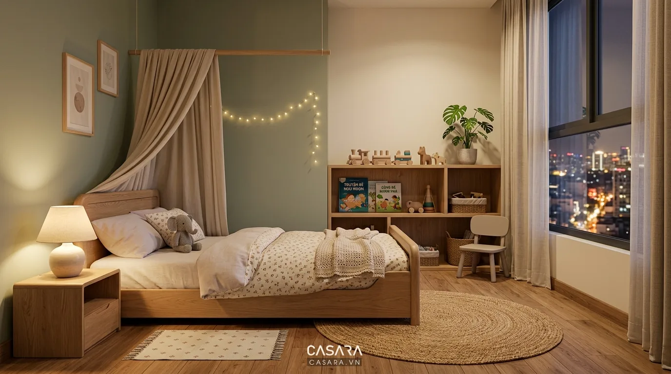 Hình ảnh minh họa giường Montessori thấp sàn trong phòng trẻ