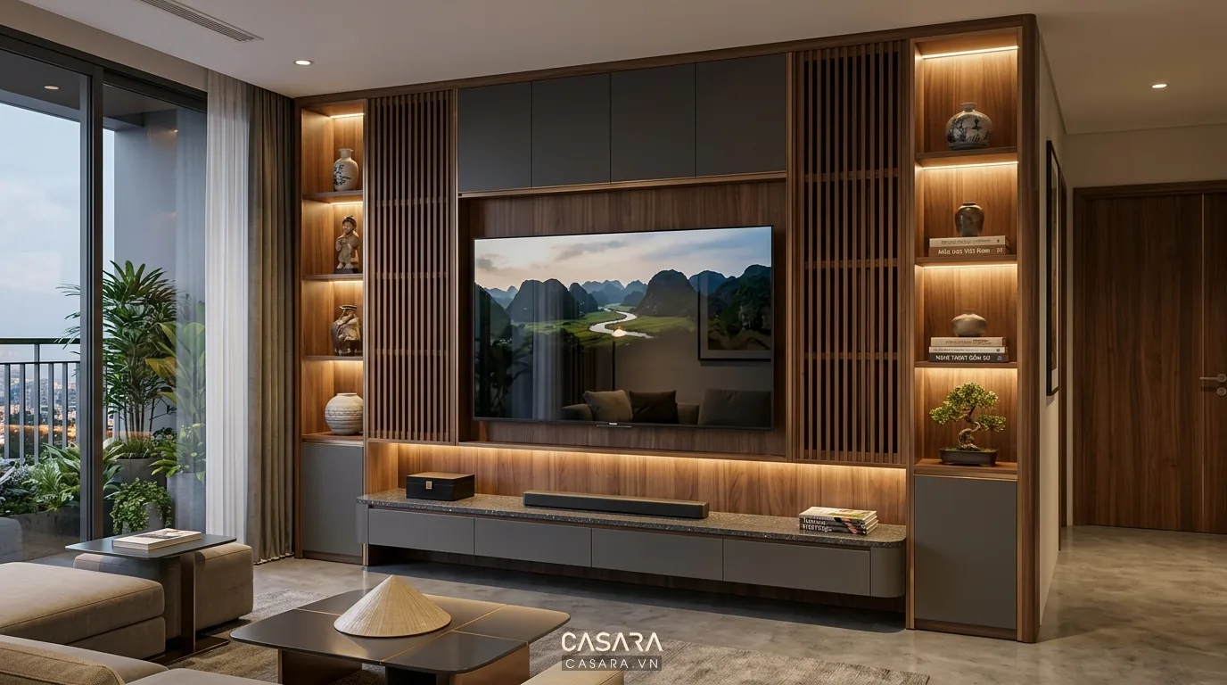 Hình ảnh minh họa kệ tivi pano cao cấp hoàn thiện