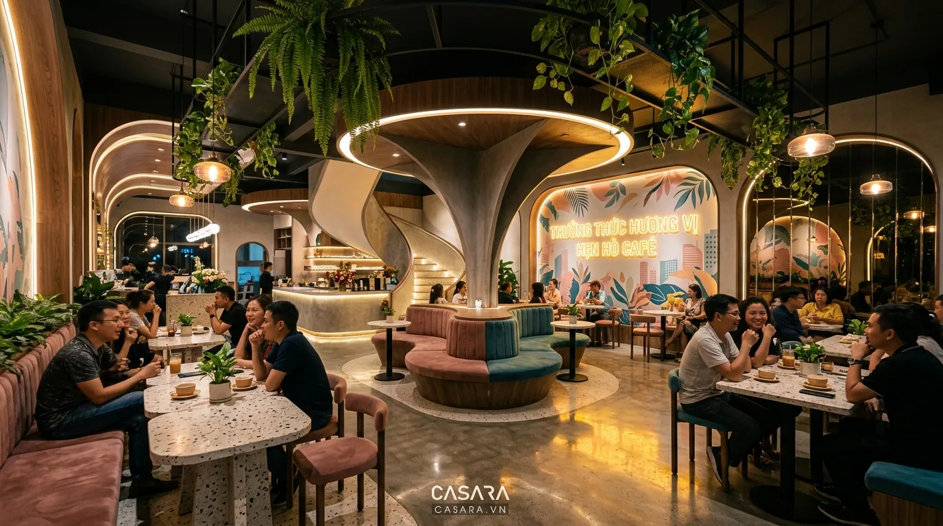 Hình ảnh minh họa không gian Instagrammable thu hút chia sẻ trên mạng xã hội