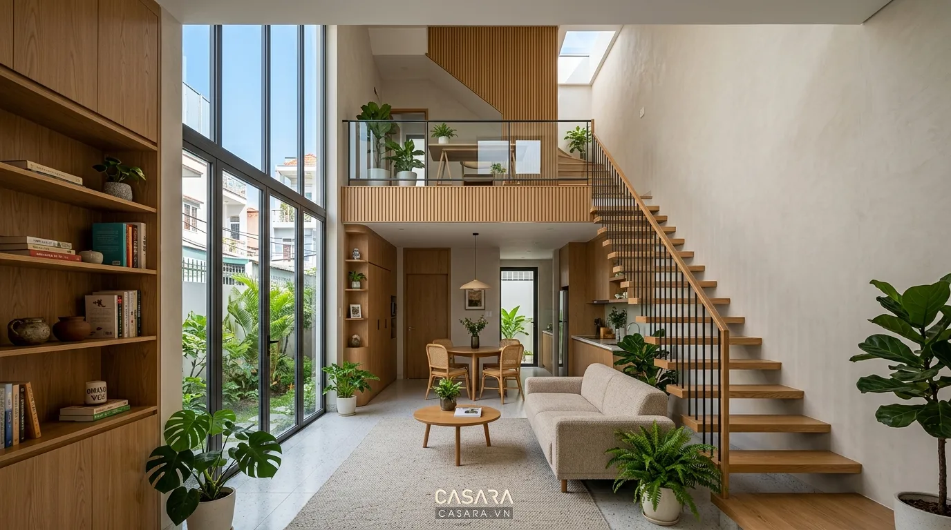 Hình ảnh minh họa không gian nhà 4m được cá nhân hóa nhưng vẫn thoáng