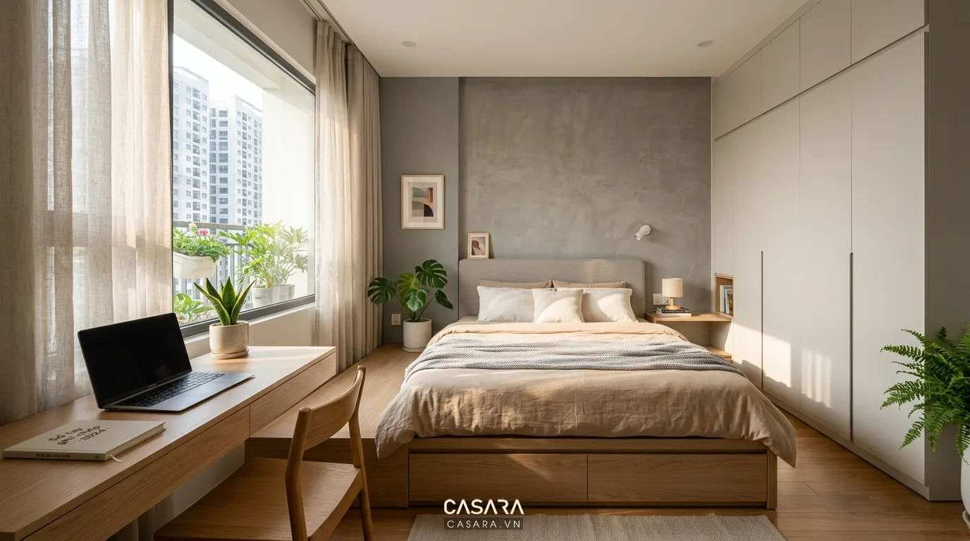 Hình ảnh minh họa không gian phòng ngủ hiện đại diện tích nhỏ