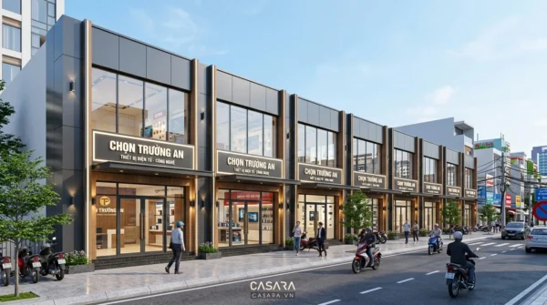 Nhiều showroom cùng thương hiệu đồng bộ mặt tiền, màu sắc và nhận diện trên toàn hệ thống.