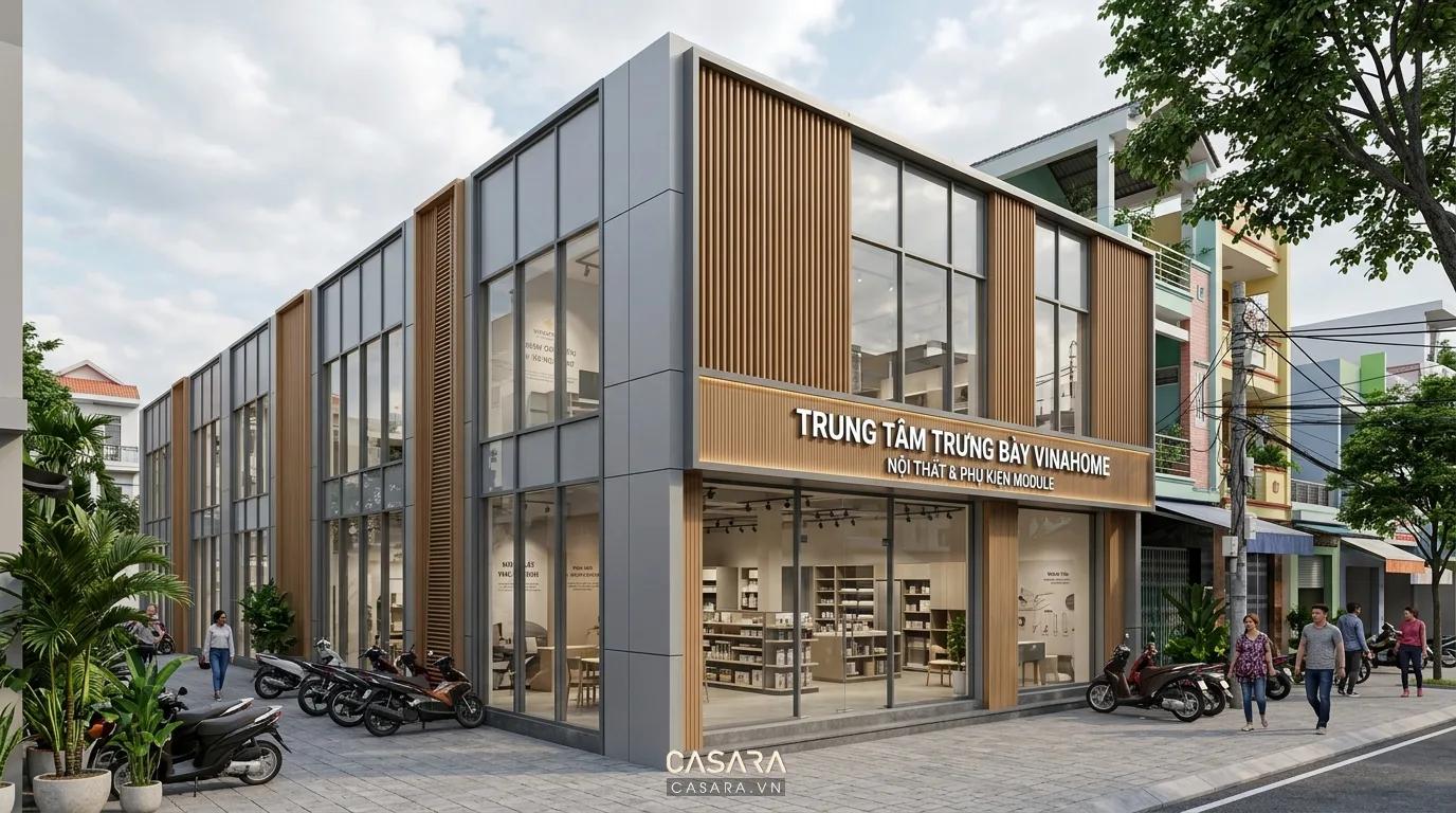 showroom franchise với bố cục chuẩn hóa nhưng linh hoạt theo mặt bằng thực tế