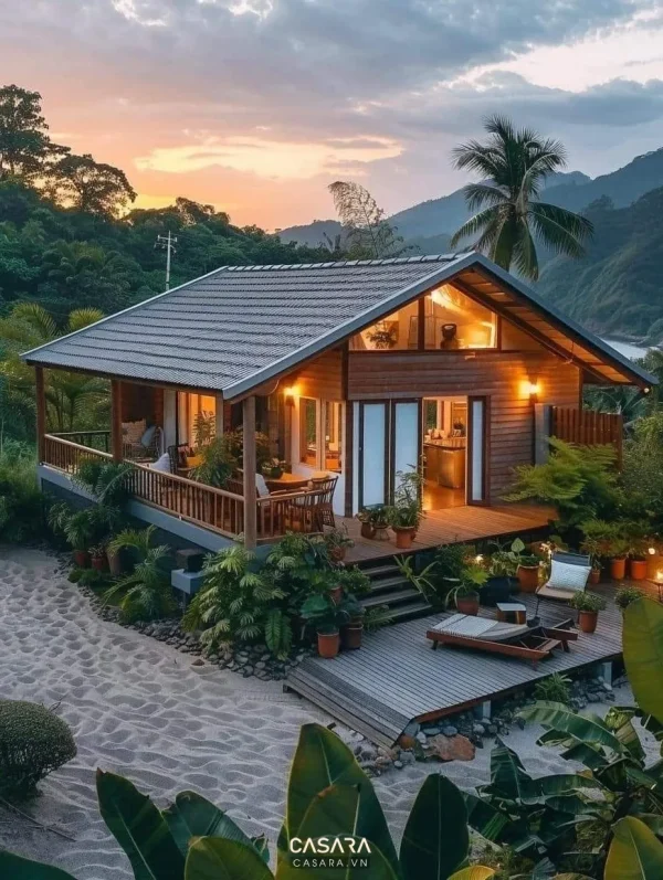 Ảnh kiến trúc nhà ở phong cách Bắc Âu Hải Phòng với khối nhà, mặt tiền, sân vườn và mảng kính lớn trong thư viện Casara.