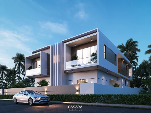Ảnh kiến trúc nhà ở phong cách 30m2 luxury với khối nhà, mặt tiền, sân vườn và mảng kính lớn trong thư viện Casara.