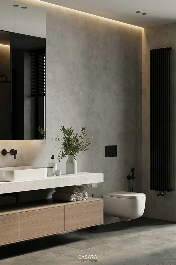 Ảnh nhà tắm phong cách cao cấp góc rộng với lavabo, gương, cabin kính, bồn tắm hoặc mảng đá ốp trong thư viện Casara.
