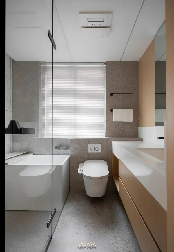 Ảnh nhà tắm phong cách hiện đại với lavabo, gương, cabin kính, bồn tắm hoặc mảng đá ốp trong thư viện Casara.