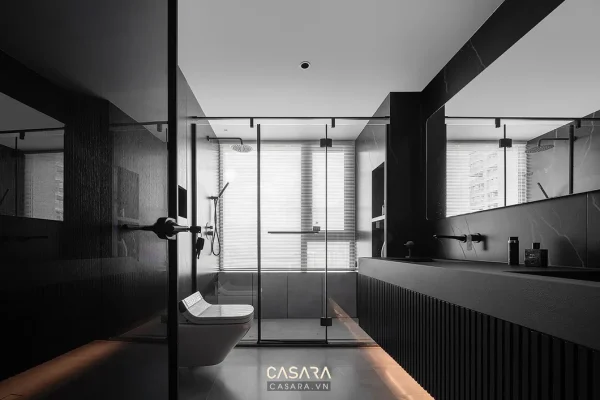 Ảnh nhà tắm phong cách hiện đại tân cổ điển với lavabo, gương, cabin kính, bồn tắm hoặc mảng đá ốp trong thư viện Casara.
