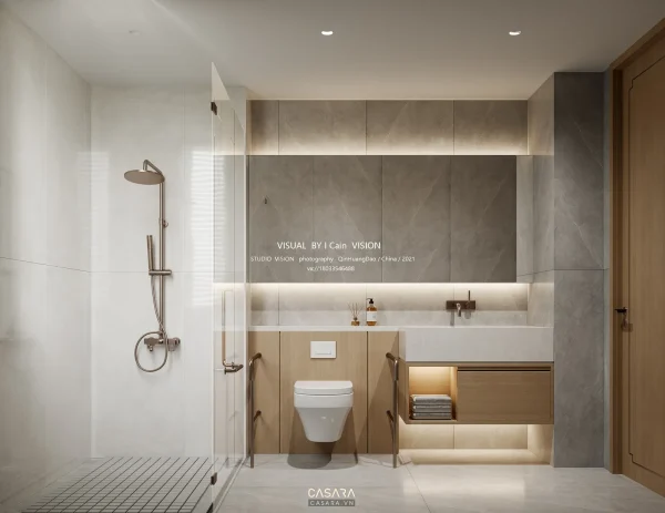 Ảnh nhà tắm phong cách tân cổ điển nhà phố với lavabo, gương, cabin kính, bồn tắm hoặc mảng đá ốp trong thư viện Casara.
