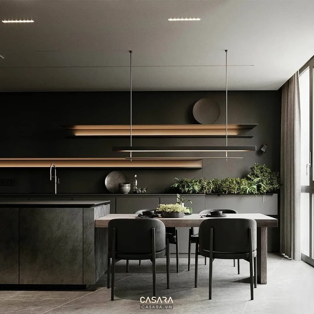 Ảnh phòng khách với sofa, bàn trà, vách tivi, tủ kệ và ánh sáng tự nhiên trong thư viện Casara.