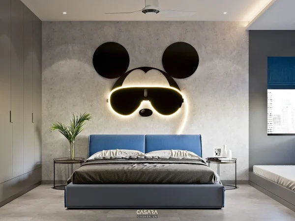 Ảnh phòng ngủ trẻ em có đầu giường hình gấu panda phát sáng do Casara tuyển chọn cho thư viện thiết kế nội thất.