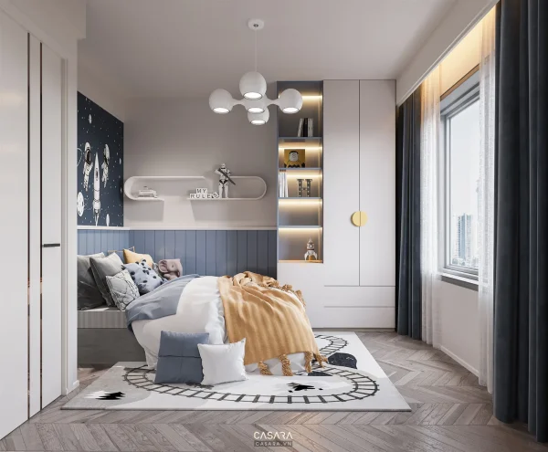 Sofa nhỏ trong phòng ngủ cho thấy phòng riêng vẫn cần góc thư giãn hợp lý.