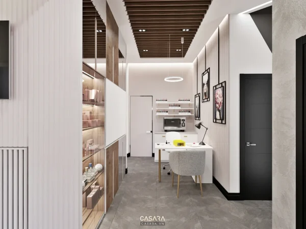 Ảnh phòng pantry phong cách cao cấp xu hướng 2026 với quầy bếp phụ, bàn ghế cafe và tủ lưu trữ trong thư viện Casara.