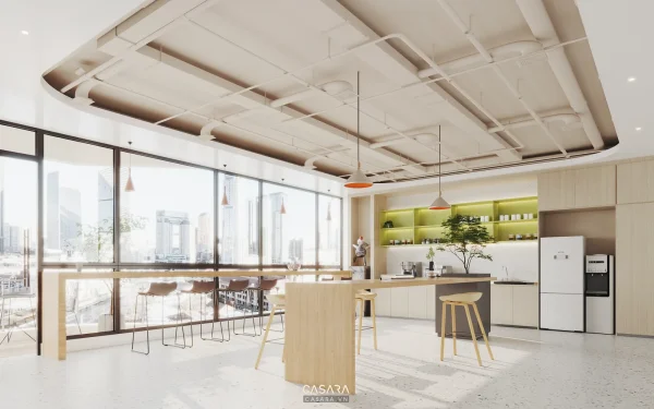 Ảnh phòng pantry phong cách luxury gỗ tự nhiên với quầy bếp phụ, bàn ghế cafe và tủ lưu trữ trong thư viện Casara.