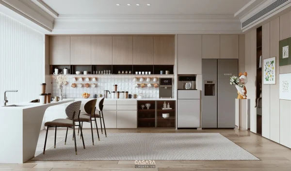 Ảnh phòng pantry phong cách sang trọng đá marble với quầy bếp phụ, bàn ghế cafe và tủ lưu trữ trong thư viện Casara.