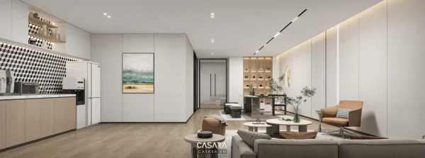 Ảnh phòng pantry phong cách tân cổ điển nhà phố với quầy bếp phụ, bàn ghế cafe và tủ lưu trữ trong thư viện Casara.