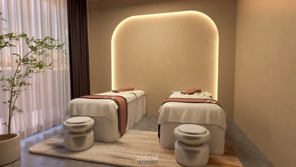 Ảnh spa thẩm mỹ phong cách Bắc Âu Hải Phòng với giường trị liệu, ánh sáng dịu và tông màu thư giãn trong thư viện Casara.