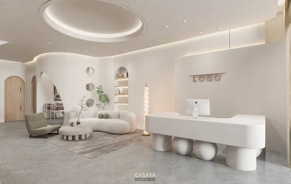 Ảnh spa thẩm mỹ phong cách tân cổ điển với giường trị liệu, ánh sáng dịu và tông màu thư giãn trong thư viện Casara.