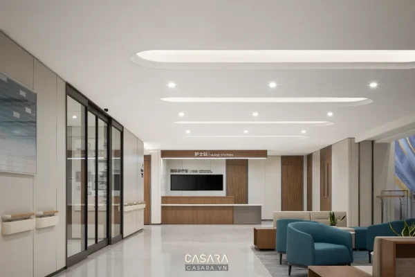 Ảnh thiết kế bệnh viện phong cách 30m2 sang trọng với sảnh chờ, hành lang hoặc phòng bệnh sáng màu trong thư viện Casara.