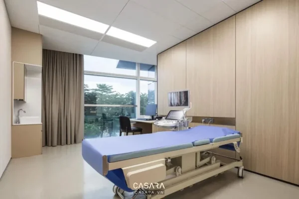 Ảnh thiết kế bệnh viện phong cách tối giản Đà Nẵng với sảnh chờ, hành lang hoặc phòng bệnh sáng màu trong thư viện Casara.