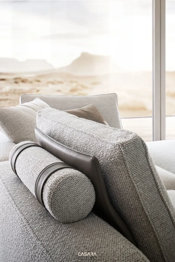 Ảnh thiết kế ghế sofa phong cách đá nhân tạo trắng sáng với dáng sofa, màu sắc, chất liệu và bối cảnh phòng khách trong thư viện Casara.