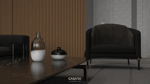 Ảnh thiết kế ghế sofa phong cách gỗ tự nhiên với dáng sofa, màu sắc, chất liệu và bối cảnh phòng khách trong thư viện Casara.
