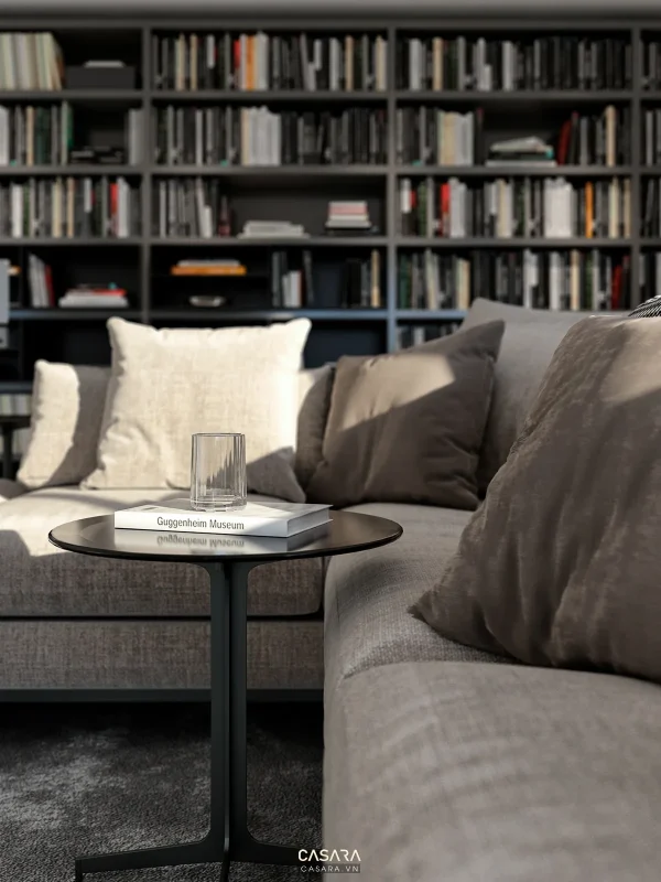Ảnh thiết kế ghế sofa phong cách Indochine trắng sáng với dáng sofa, màu sắc, chất liệu và bối cảnh phòng khách trong thư viện Casara.