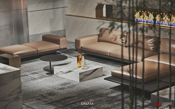 Ảnh thiết kế ghế sofa phong cách sang trọng bố cục thông minh với dáng sofa, màu sắc, chất liệu và bối cảnh phòng khách trong thư viện Casara.