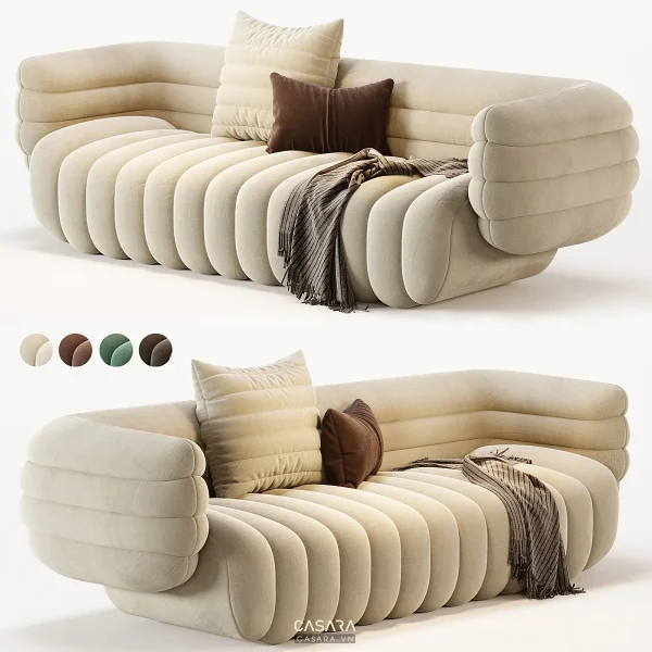 Ảnh thiết kế ghế sofa phong cách sang trọng với dáng sofa, màu sắc, chất liệu và bối cảnh phòng khách trong thư viện Casara.