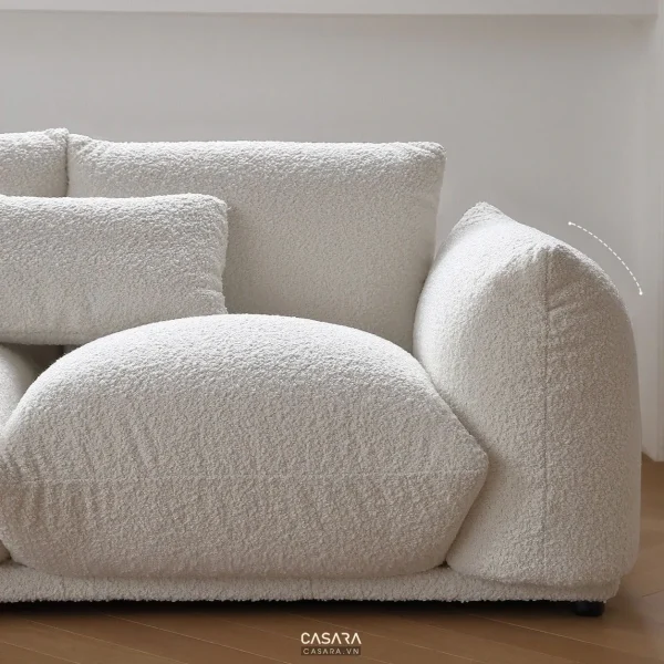 Ảnh thiết kế ghế sofa phong cách tân cổ điển đường nét mềm mại với dáng sofa, màu sắc, chất liệu và bối cảnh phòng khách trong thư viện Casara.