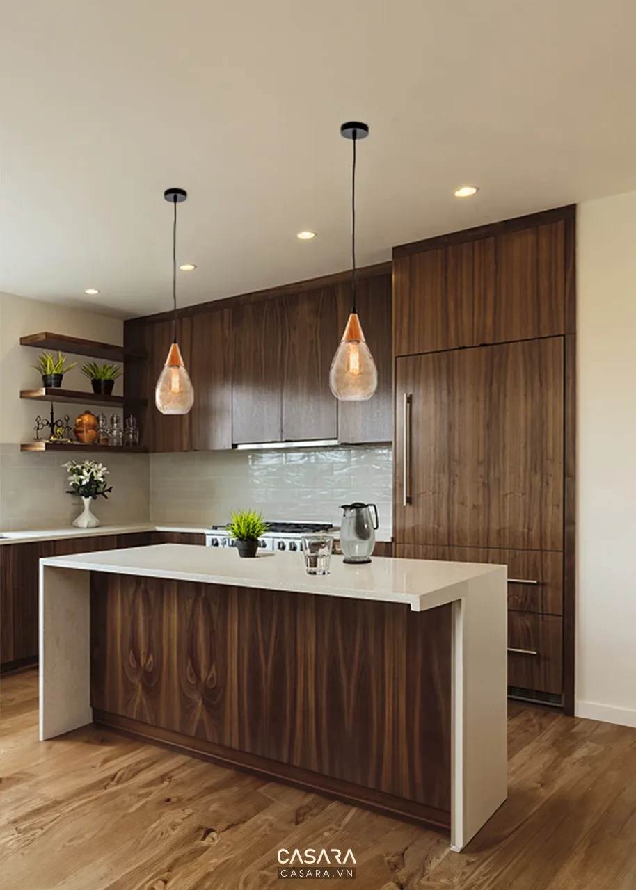 Ảnh tủ bếp tân cổ điển đường nét mềm mại trong không gian bếp cao cấp do Casara tuyển chọn.