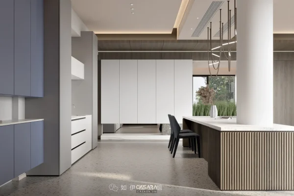 Ảnh tủ giầy phong cách tân cổ điển xanh trầm với hệ lưu trữ lối vào, ghế ngồi và liên kết phòng khách trong thư viện Casara.