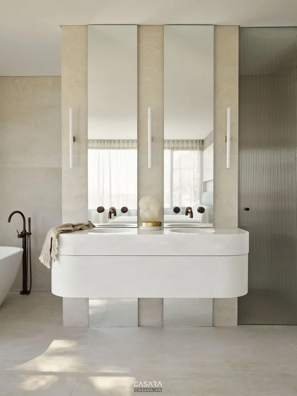 Ảnh tủ kệ trang trí phong cách hiện đại tông đen với kệ sách, console hoặc hệ lưu trữ trang trí trong thư viện Casara.