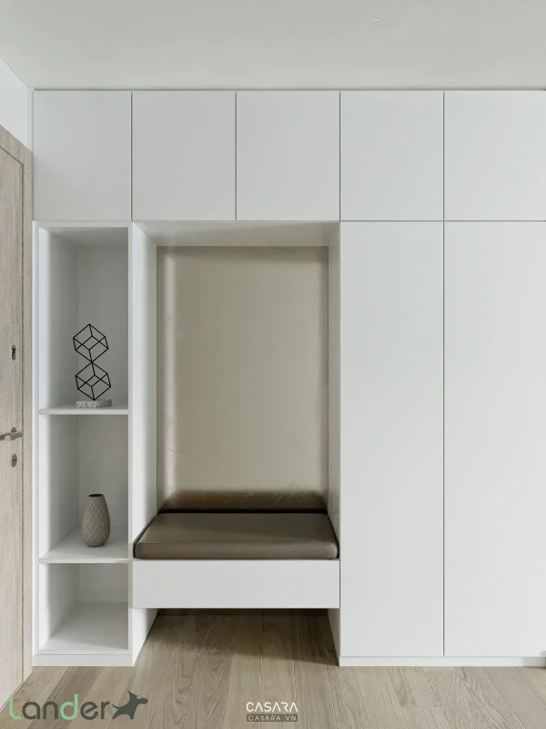 Ảnh tủ kệ trang trí phong cách sang trọng với kệ sách, console hoặc hệ lưu trữ trang trí trong thư viện Casara.