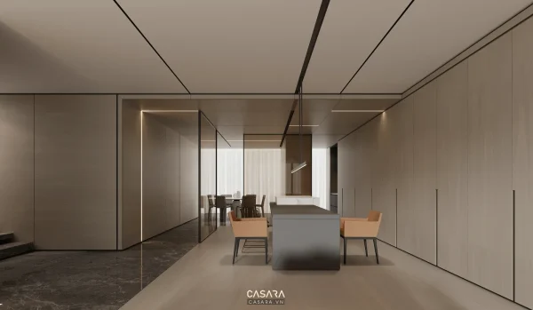 Ảnh tủ kệ trang trí phong cách sang trọng bố cục thông minh với kệ sách, console hoặc hệ lưu trữ trang trí trong thư viện Casara.