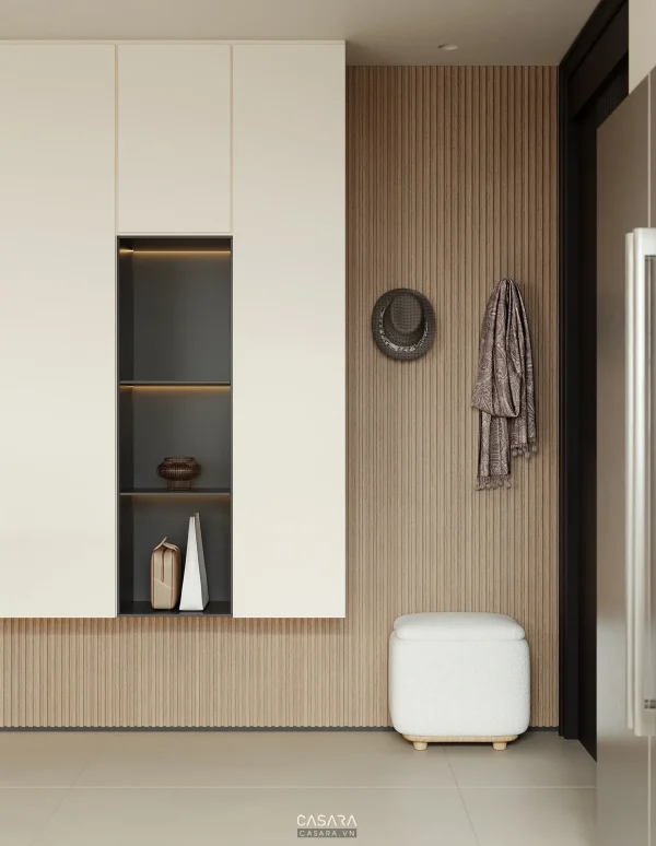Ảnh tủ kệ trang trí phong cách sang trọng bố cục thông minh với kệ sách, console hoặc hệ lưu trữ trang trí trong thư viện Casara.