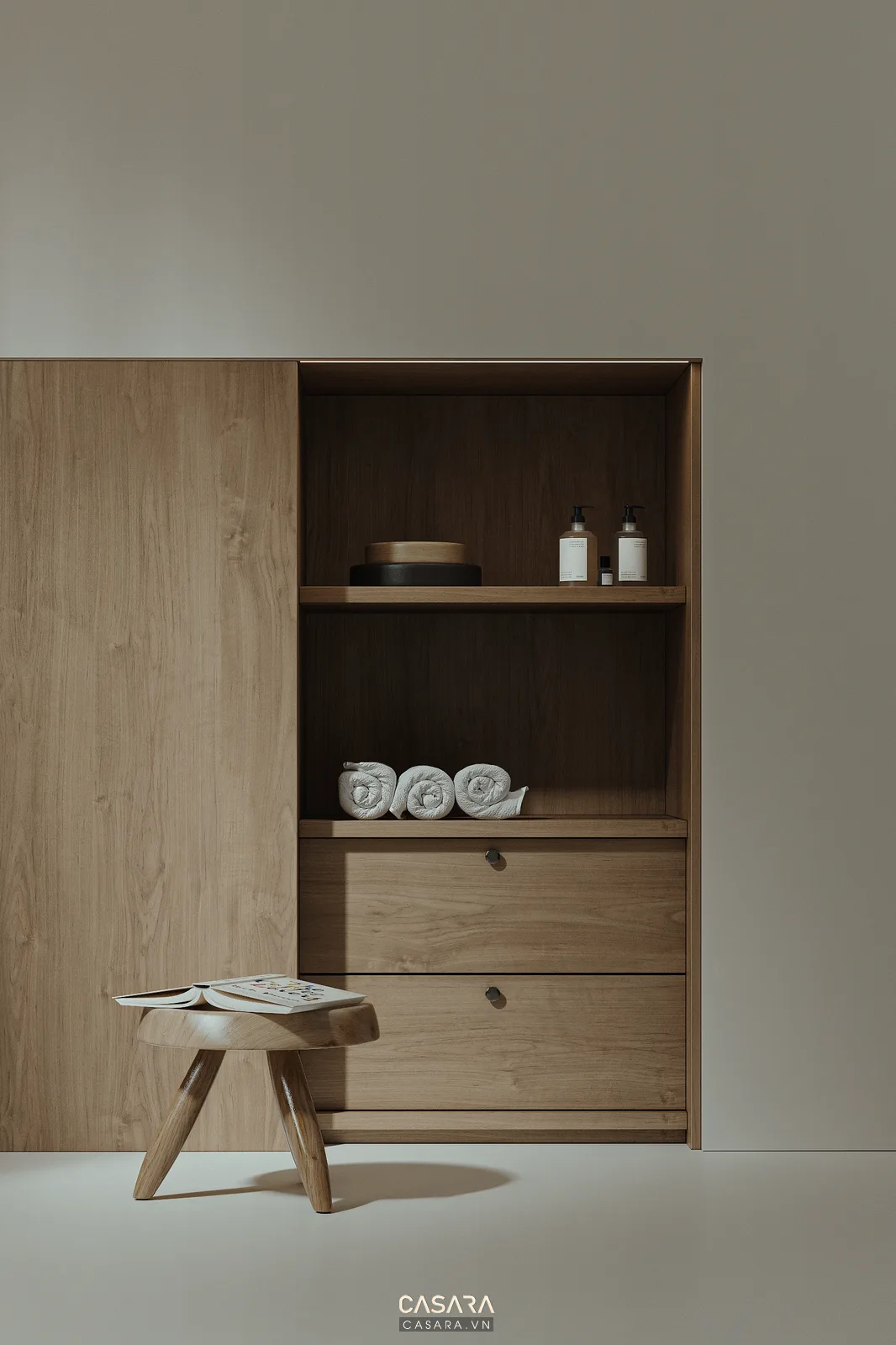 Ảnh tủ kệ trang trí phong cách tân cổ điển đường nét mềm mại với kệ sách, console hoặc hệ lưu trữ trang trí trong thư viện Casara.