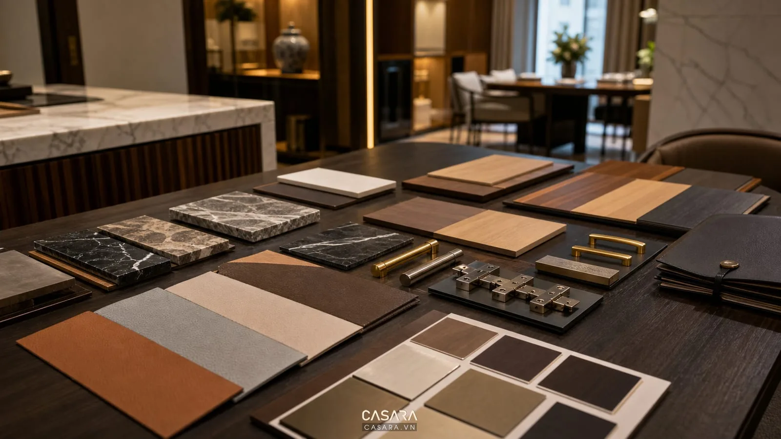 Mẫu gỗ veneer đá tự nhiên da bọc ghế và phụ kiện cho nội thất biệt thự