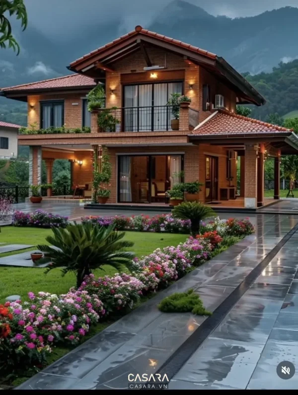 Ảnh biệt thự hiện đại hai tầng với mảng kính lớn và sân vườn do Casara tuyển chọn cho thư viện thiết kế nội thất.
