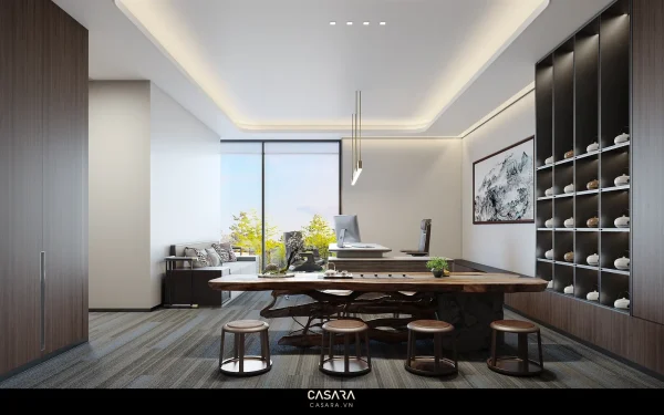 Ảnh phòng họp kính bo cong trong văn phòng hiện đại do Casara tuyển chọn cho thư viện thiết kế nội thất.
