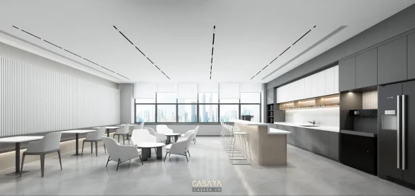 Ảnh đảo bếp pantry trắng với ghế bar đen và đèn thả do Casara tuyển chọn cho thư viện thiết kế nội thất.