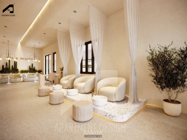 Ảnh phòng massage spa có cửa sổ lớn và ánh sáng tự nhiên do Casara tuyển chọn cho thư viện thiết kế nội thất.
