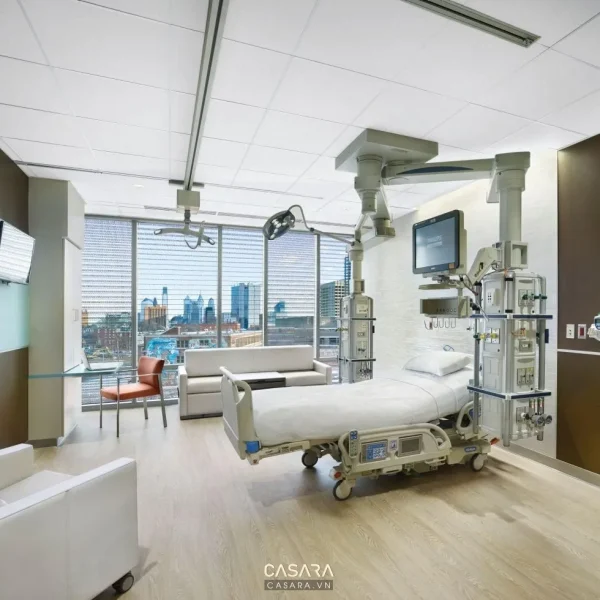 Ảnh phòng bệnh hiện đại có giường y tế và tủ thiết bị do Casara tuyển chọn cho thư viện thiết kế nội thất.