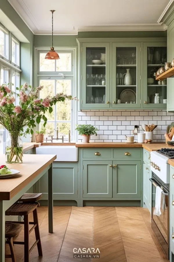 Ảnh bếp ăn nhỏ sáng màu với bàn ăn cạnh cửa sổ do Casara tuyển chọn cho thư viện thiết kế nội thất.