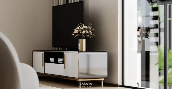 Ảnh chi tiết tủ gỗ sáng và mặt kệ trắng trong không gian bếp do Casara tuyển chọn cho thư viện thiết kế nội thất.
