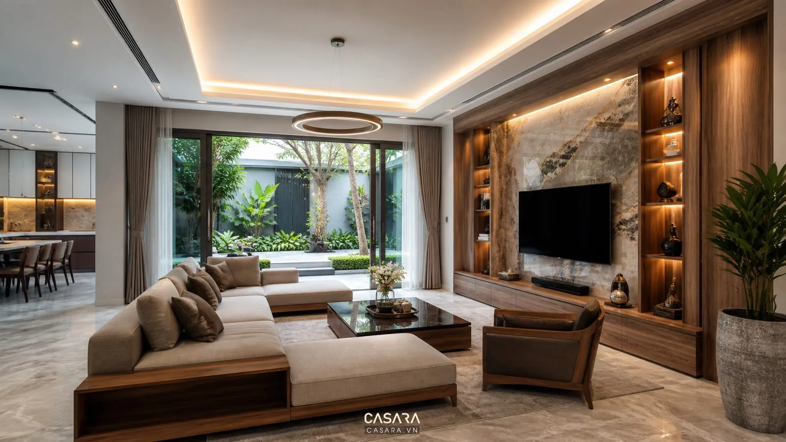thi công nội thất biệt thự phòng khách hiện đại sang trọng