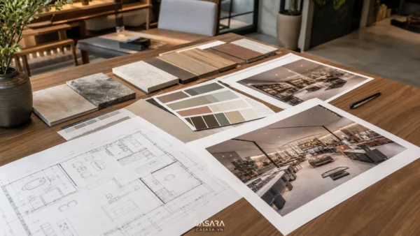 Đồ án thiết kế showroom có bản vẽ mặt bằng, phối cảnh 3d, bảng vật liệu và hình ảnh showroom nội thất hiện đại.