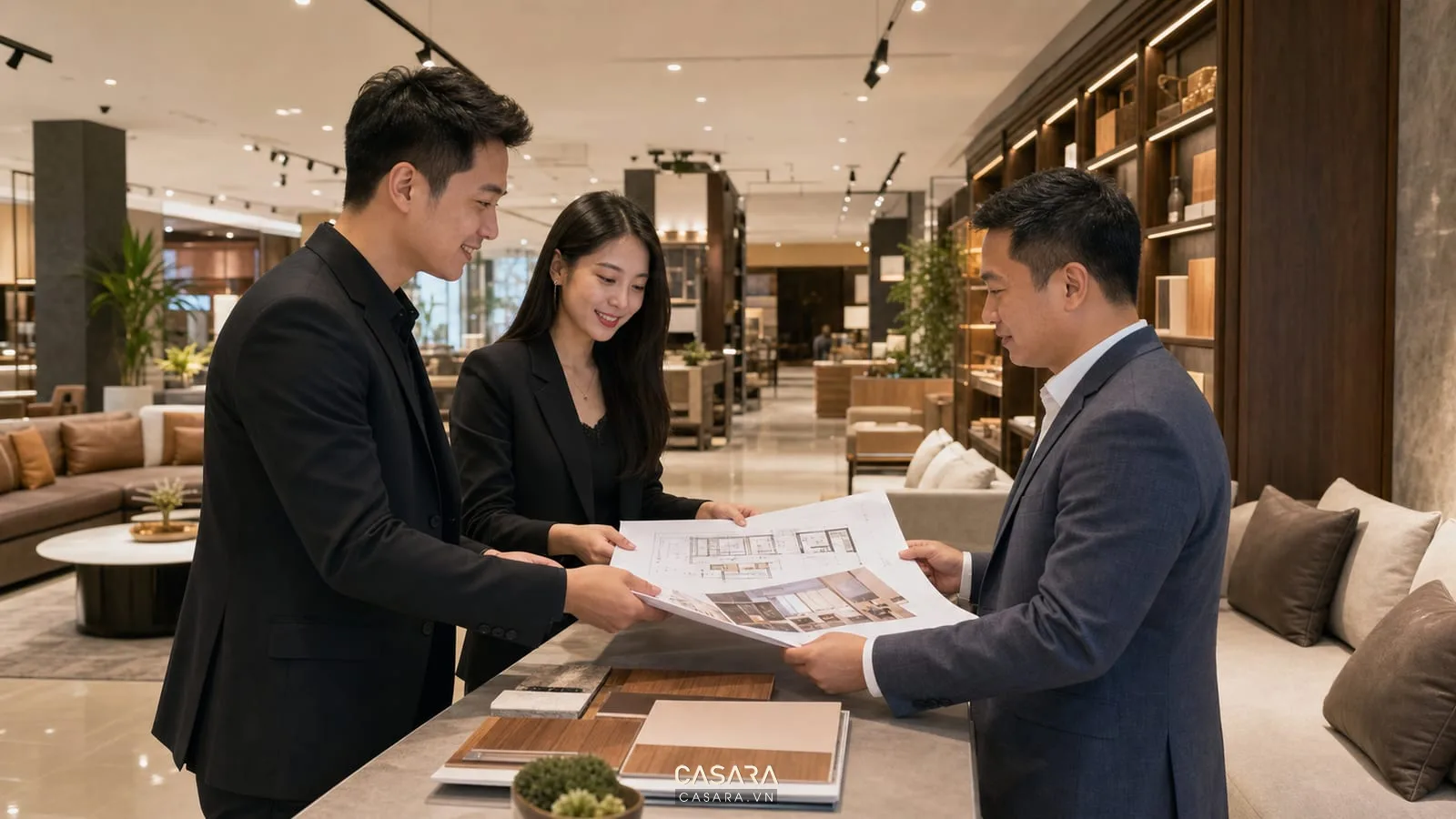 Đơn vị thiết kế showroom bàn giao bản vẽ trong không gian nội thất hoàn thiện
