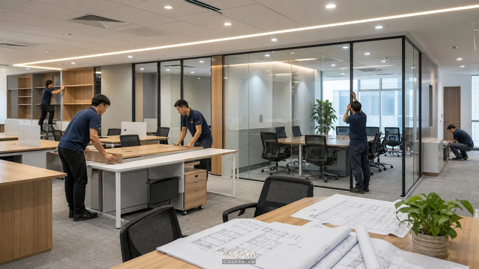 thi công nội thất cho dự án thiết kế văn phòng với bản vẽ kỹ thuật