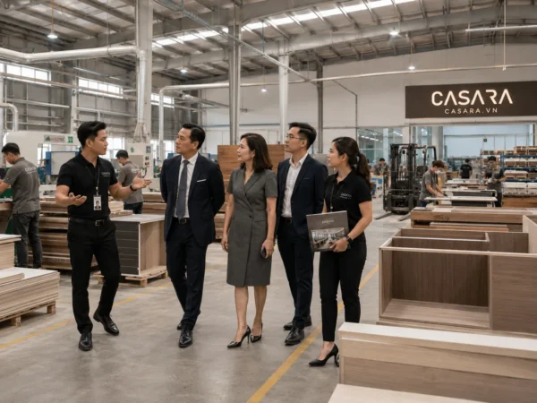 Nhóm khách hàng tham quan xưởng sản xuất nội thất Casara